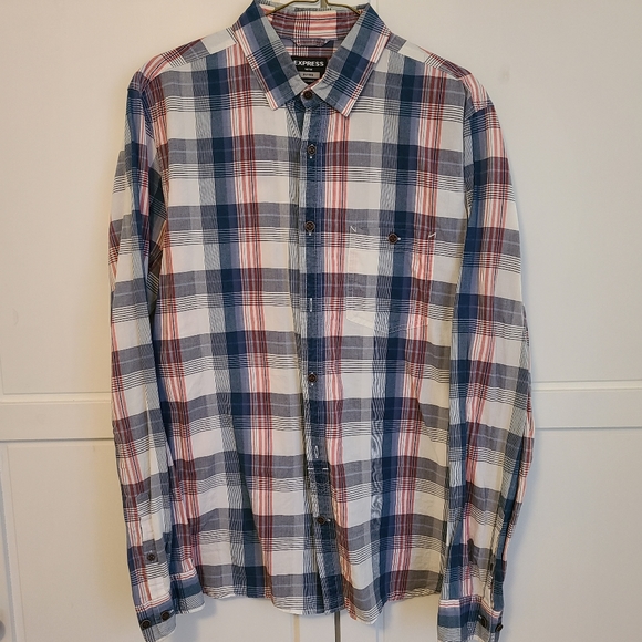 Express Fitted Men's Medium Light Plaid Shirt - Picture 1 of 5